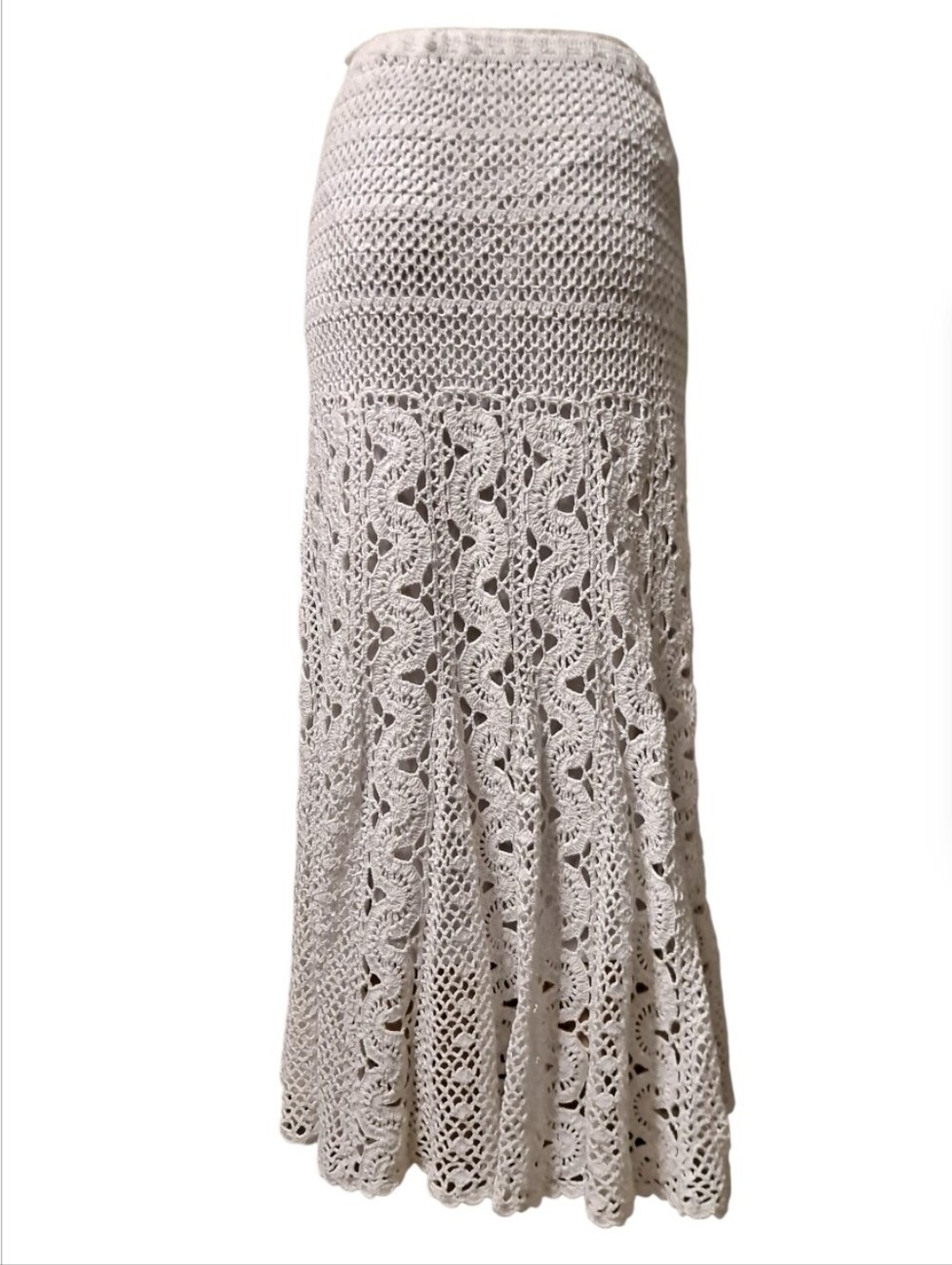 Lapis Crochet Maxi Skirt - Cream Lace Panel